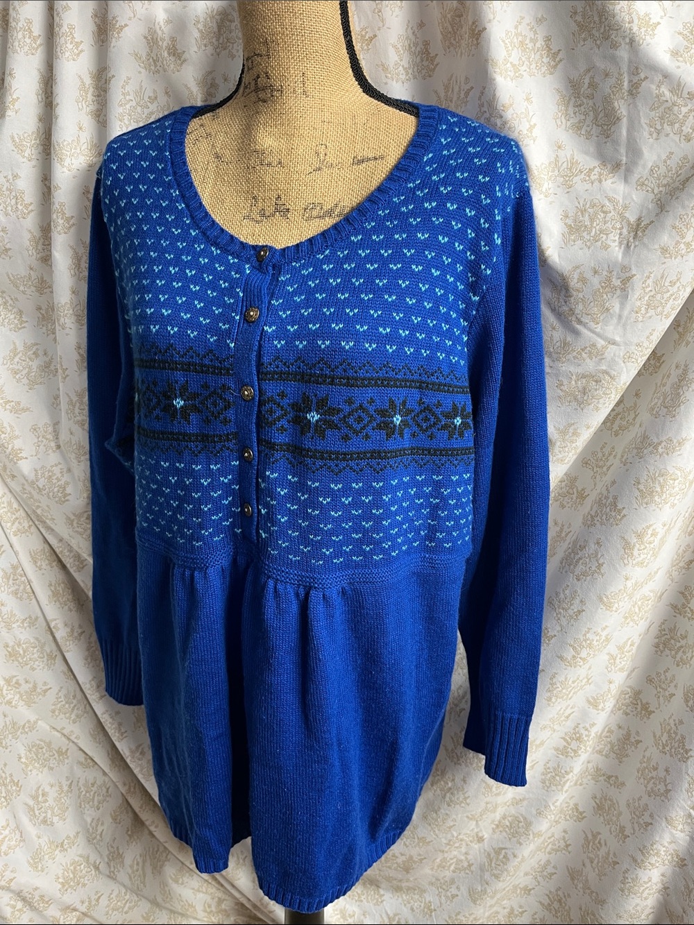Blue Patterned Women's Cardigan Sweater